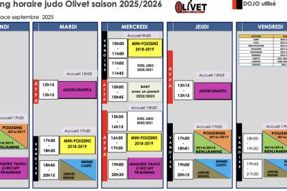 Planning d'entrainements 2025 - 2026